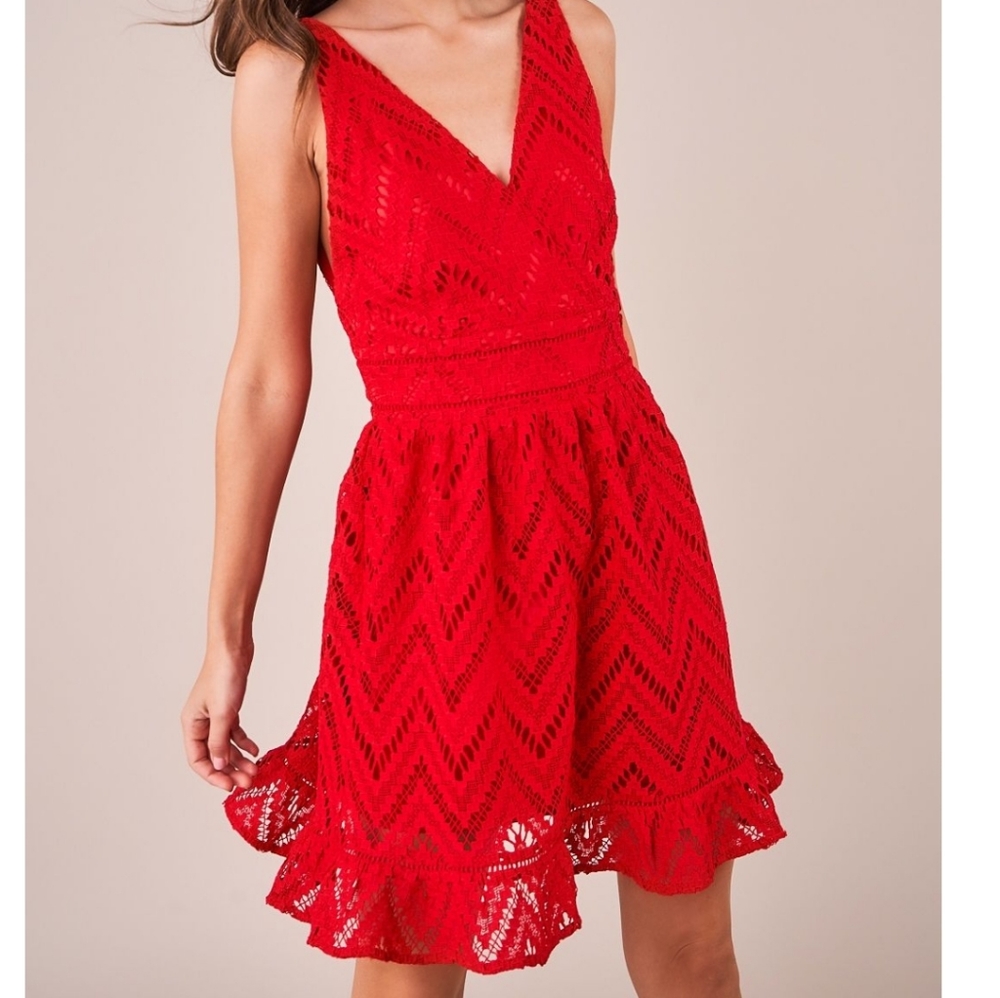 Sugarlips Crochet Vneck Red Dress